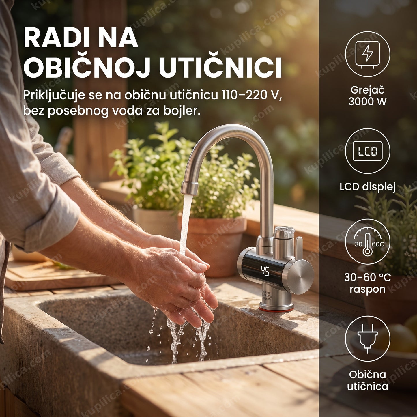 Protočna slavina RY-008 sa grejačem 3000 W i LCD displejem
