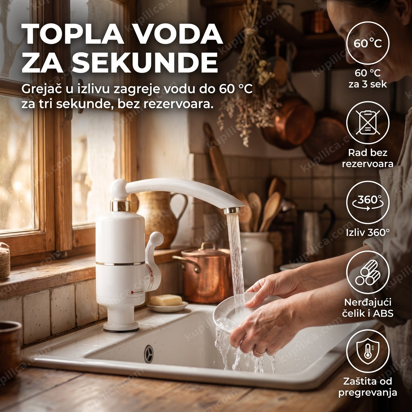 Protočna slavina RX-005 — protočni bojler za sudoperu, 60°C za 3 sekunde