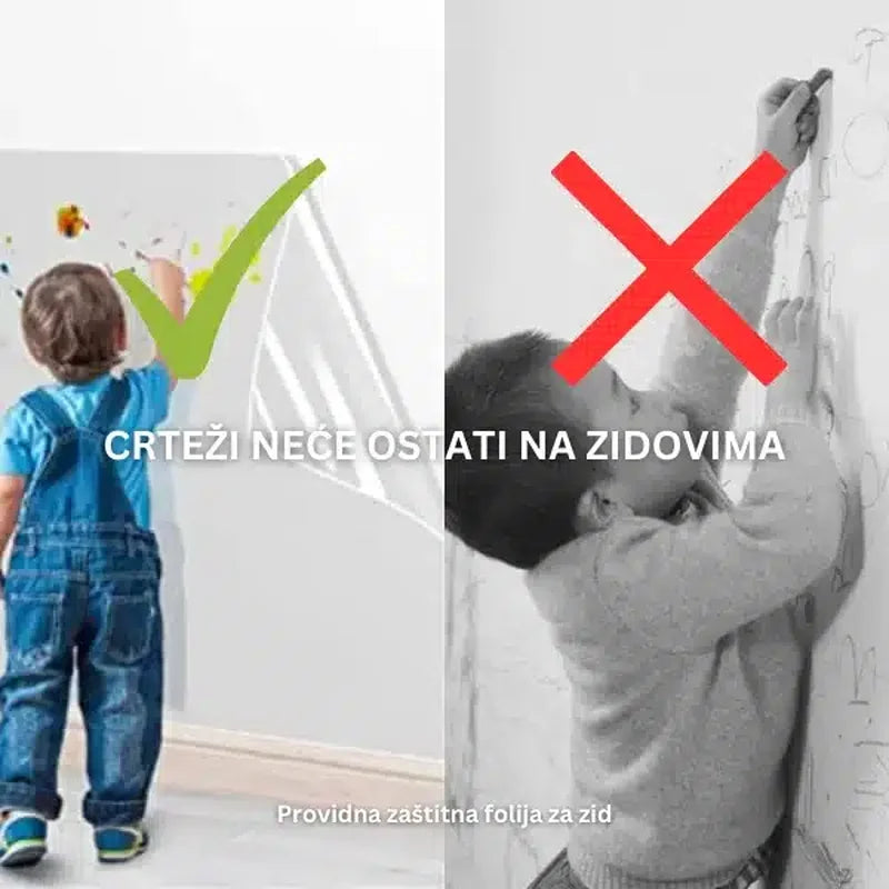 Poređenje: dete crta na zaštićenom zidu naspram zida bez folije