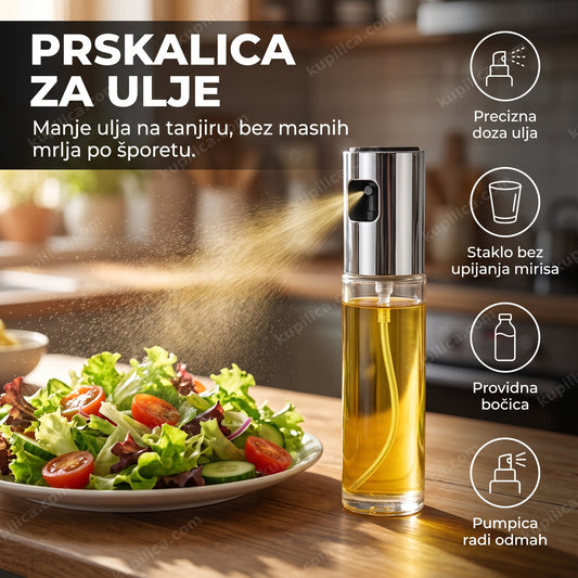 prskalica za ulje na kuhinjskom stolu sa salatom, benefiti proizvoda