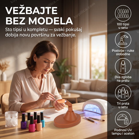 Prst za vežbanje noktiju sa postoljem i 100 tipsi, Nail Art Trening set NM1016