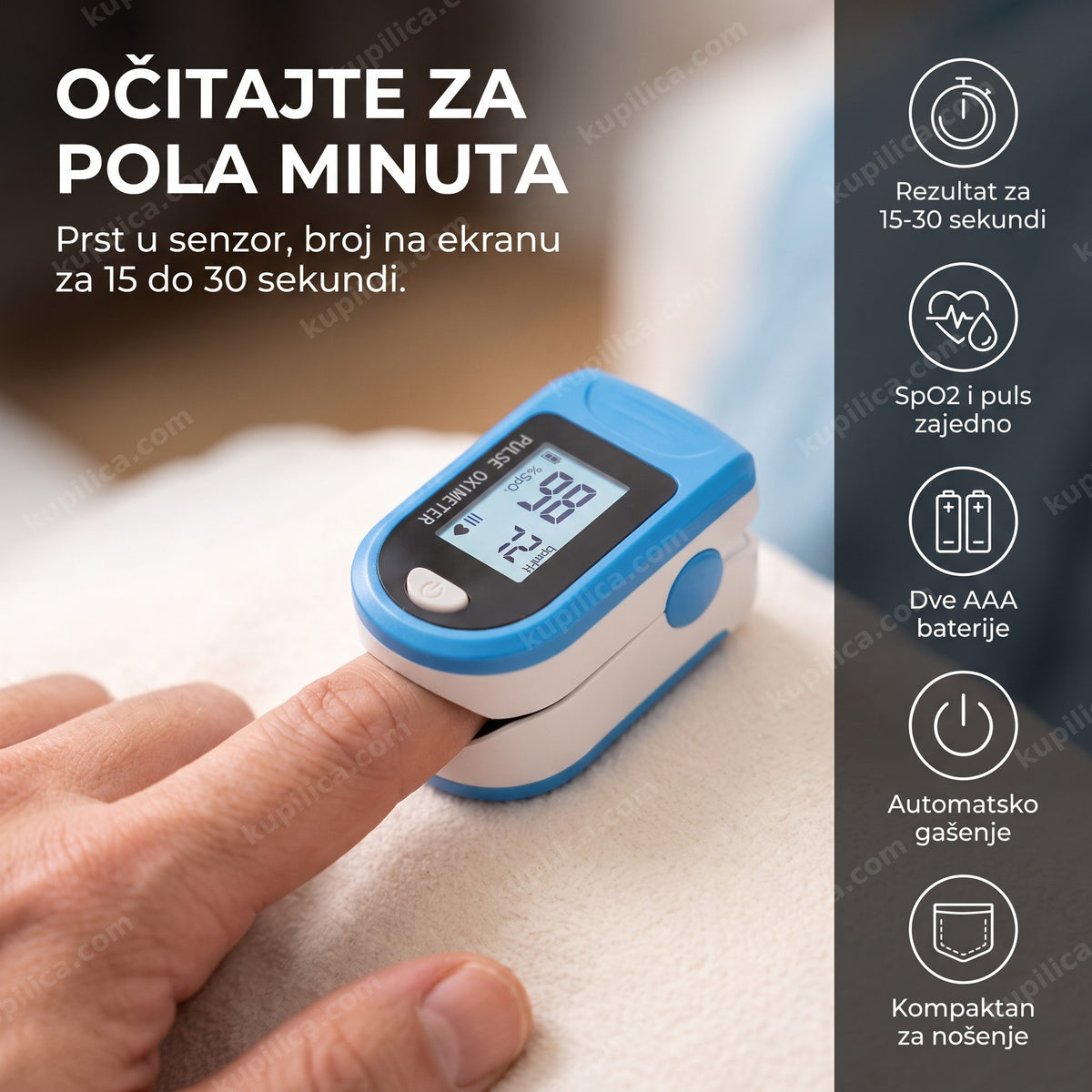 pulsni oksimetar za prst - plavi oksimetar na prstu sa OLED ekranom, benefiti proizvoda