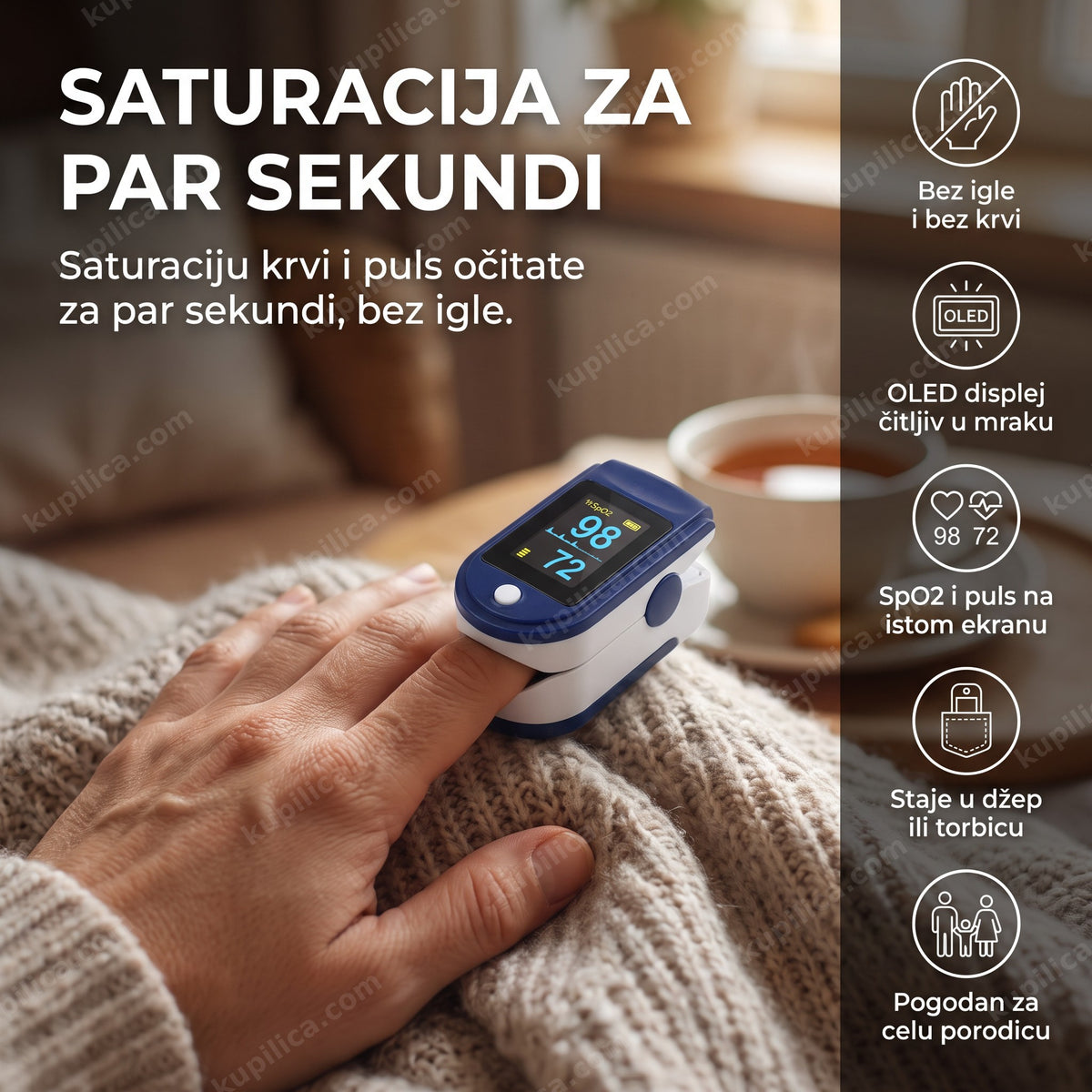 pulsni oksimetar za prst sa OLED displejom na ruci, benefiti proizvoda