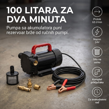 crna pumpa za pretakanje goriva sa kablovima za akumulator