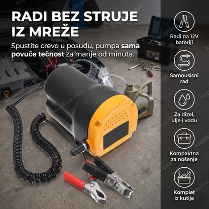 Crno-žuta pumpa za ulje 12V sa crevom i kablovima u garaži, benefiti proizvoda