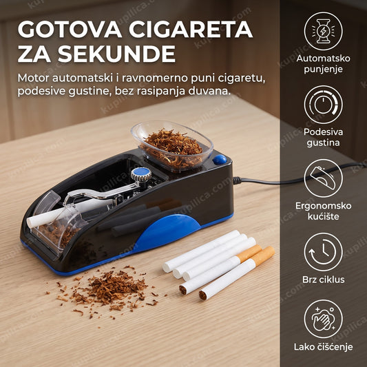 električna punilica za cigarete — uređaj sa duvanom i gotovim cigaretama na stolu, benefiti proizvoda