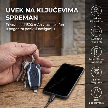 Crni mini punjač privezak za telefon okačen na svežanj ključeva – benefiti proizvoda