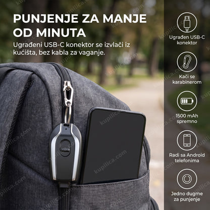Crni privezak punjač za telefon za Android okačen na ranac – benefiti proizvoda