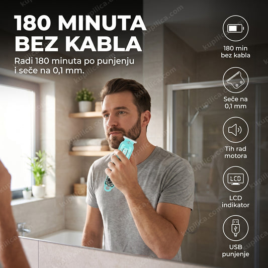 Muškarac koristi punjivu mašinicu za šišanje TI-8268 sa LCD ekranom