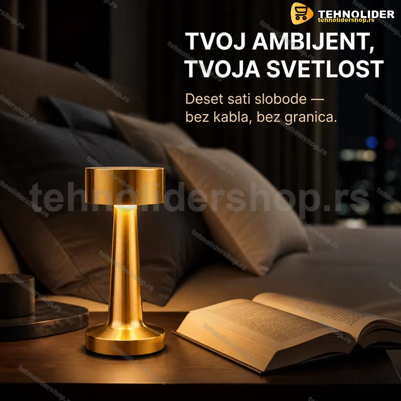 Punjiva stona lampa zlatna sa metalnim telom i dodirnim prekidačem