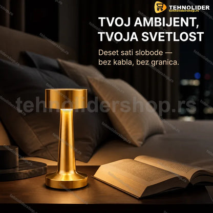Punjiva stona lampa zlatna sa metalnim telom i dodirnim prekidačem