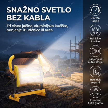 Punjivi LED reflektor osvetljava kamp u sumrak, benefiti proizvoda