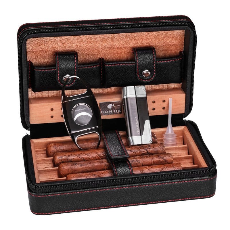 putni kožni humidor za cigare crni — detalj 1