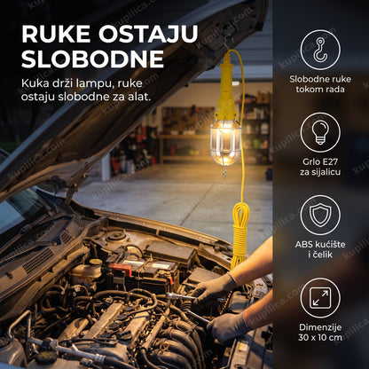 radna lampa na kuku e27 okačena na haubu automobila noću, benefiti proizvoda