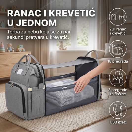 2u1 ranac i krevetić za bebu razvučen u dečijoj sobi, benefiti proizvoda