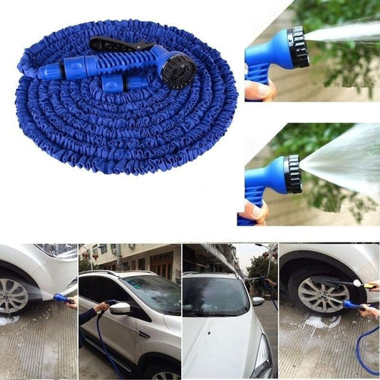 rastegljivo baštensko crevo 45m sa pištolj mlaznicom prikazano uz pranje automobila