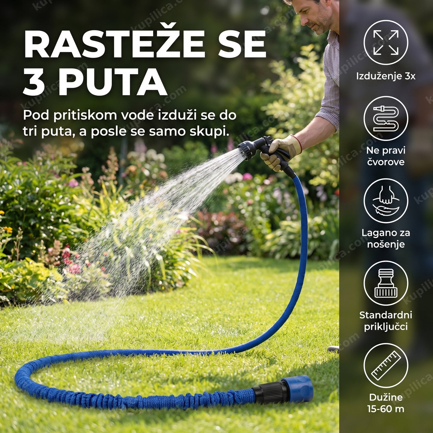 Rastegljivo crevo za vodu Magic Hose razvučeno u dvorištu