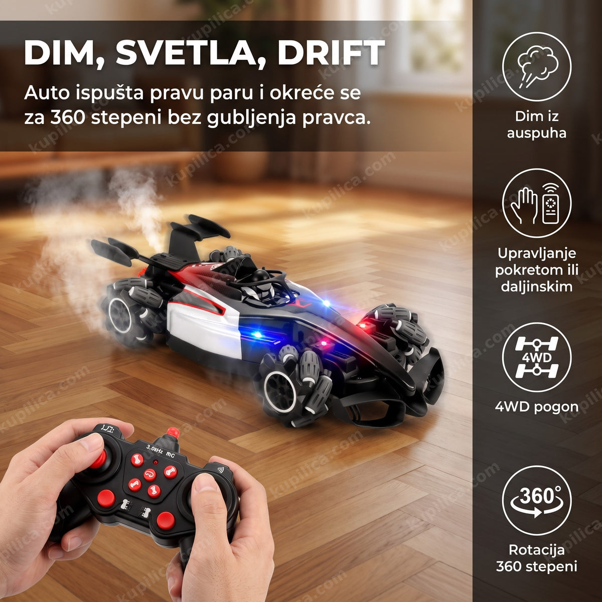 rc auto f1 drift stunt sa dimom i svetlima na podu, benefiti proizvoda