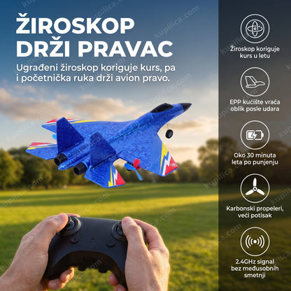 rc avion na daljinsko upravljanje u letu iznad parka, prikaz benefita proizvoda
