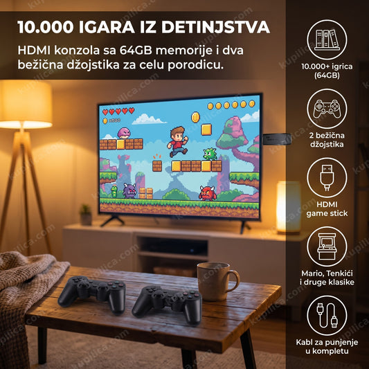 retro game hdmi stick konzola sa 10000 igrica i dva bežična džojstika, benefiti proizvoda