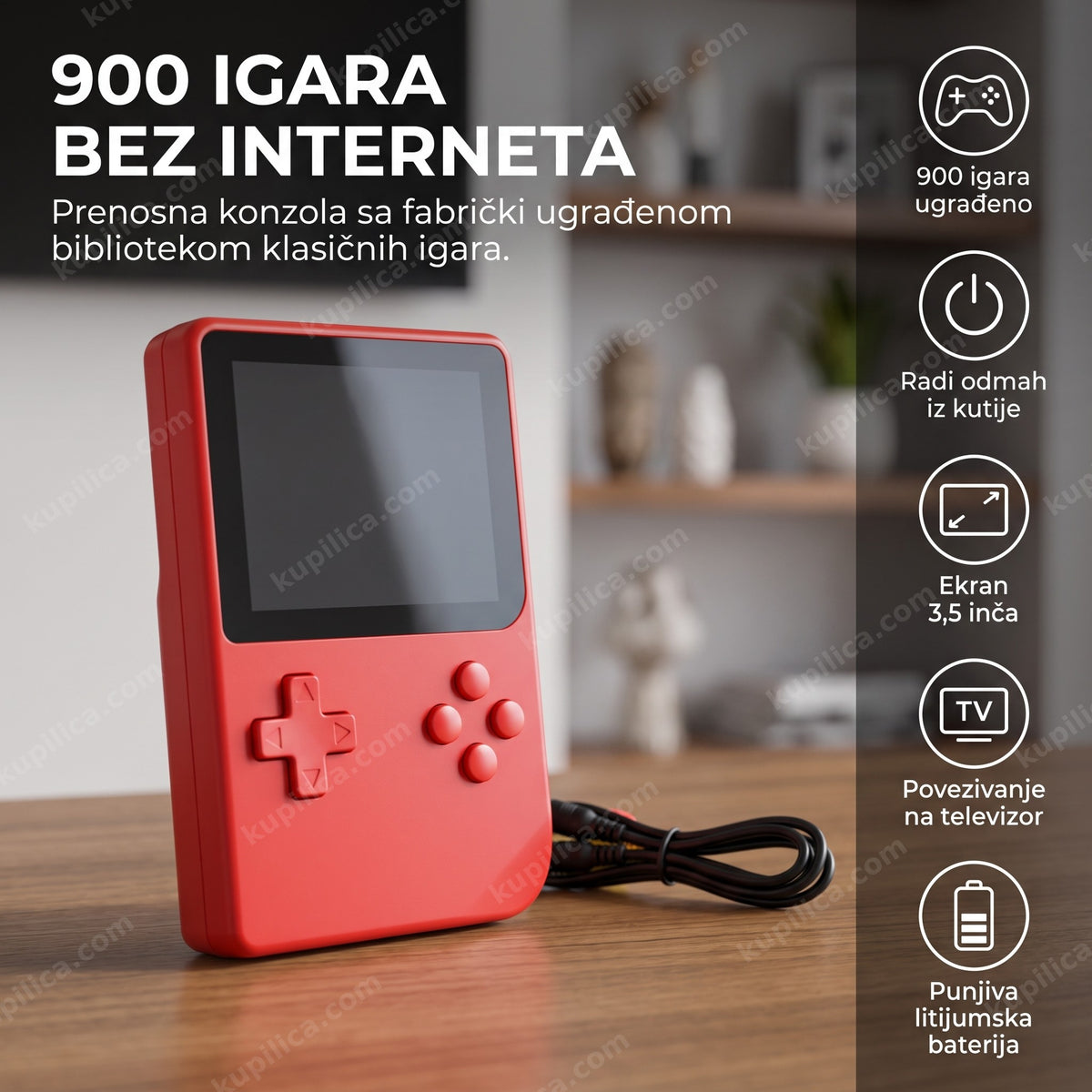 crvena retro igraća konzola sa ugašenim ekranom na stolu