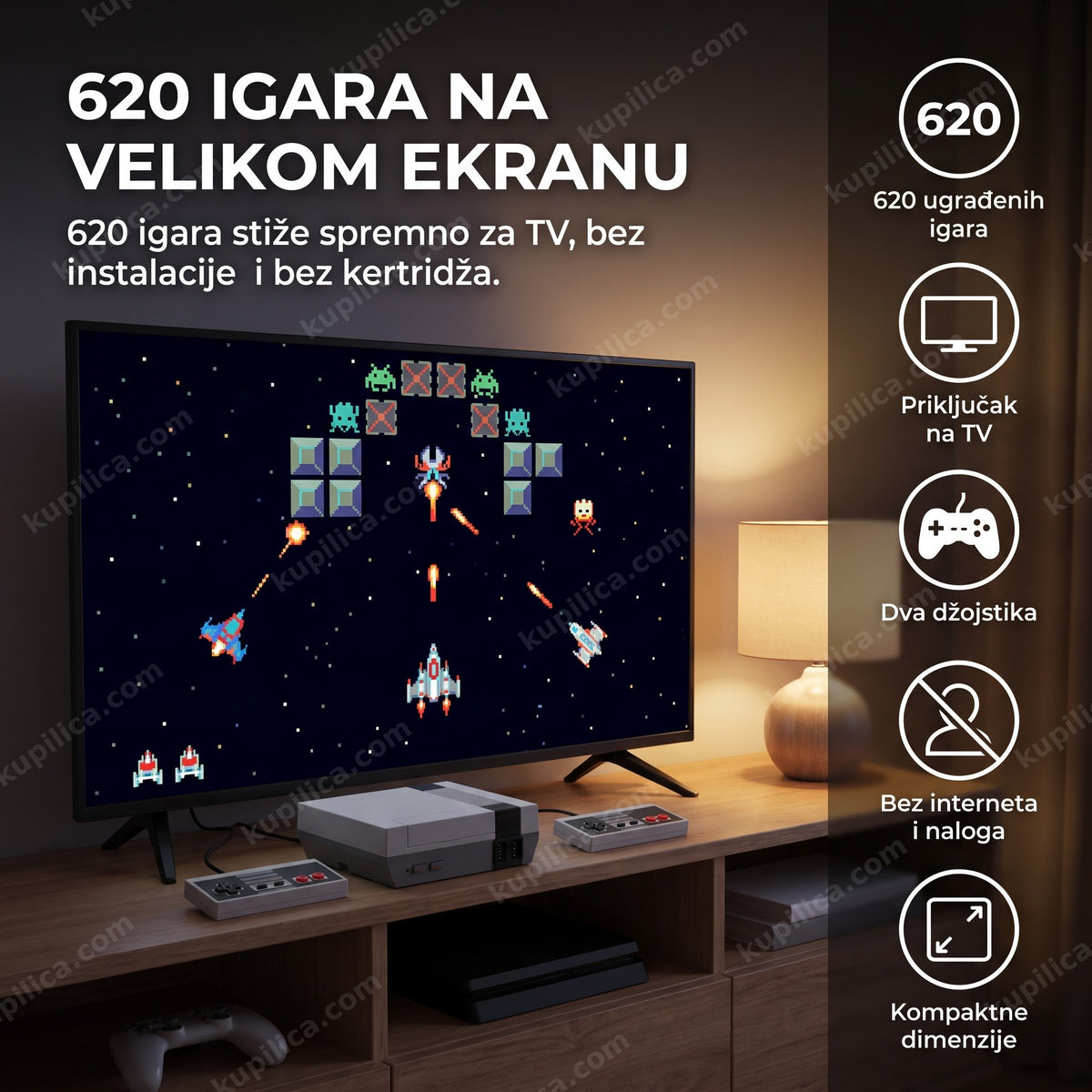 retro konzola sa 620 igrica povezana na televizor, benefiti proizvoda