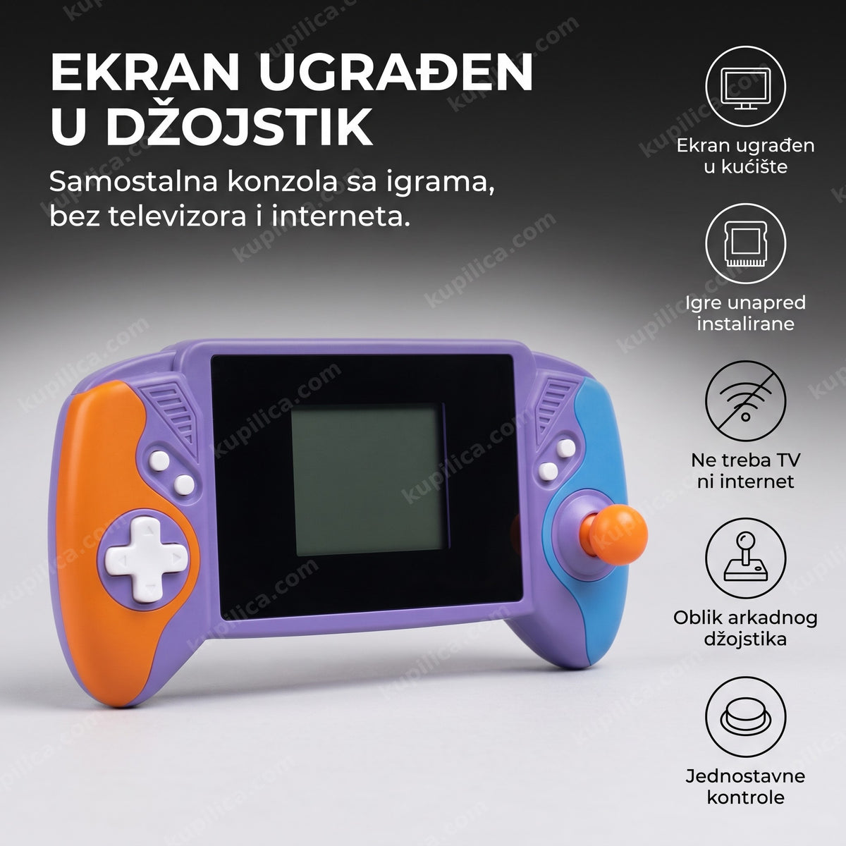 retro konzola džojstik sa ugrađenim ekranom i šarenim dugmićima