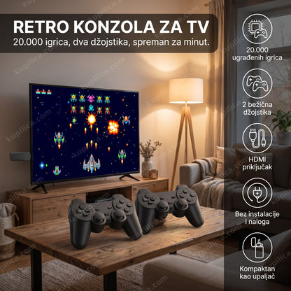 retro konzola za tv sa dva džojstika u dnevnoj sobi, benefiti proizvoda