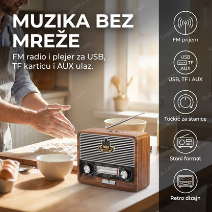 Retro radio YG-2112 na kuhinjskom stolu dok se kuva doručak