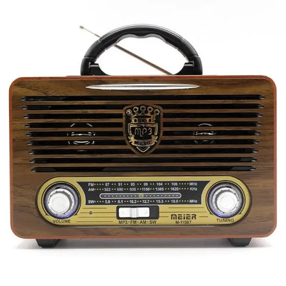 retro radio sa daljinskim upravljačem u drvenom kućištu, sa antenom i tasterima FM AM SW