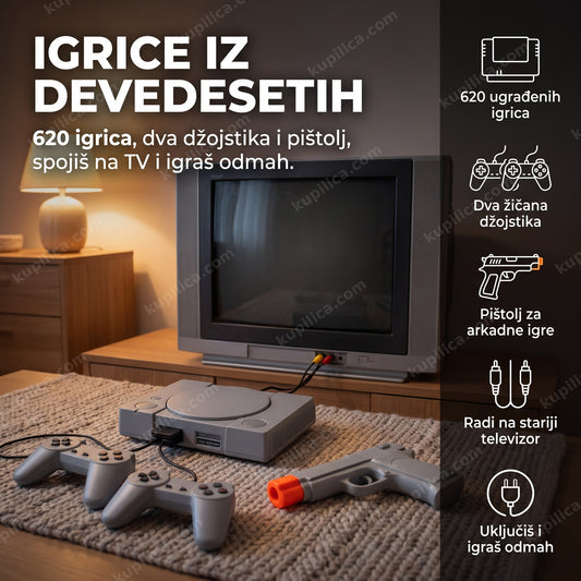 retro tv konzola sa džojsticima i pištoljem za igrice, benefiti proizvoda