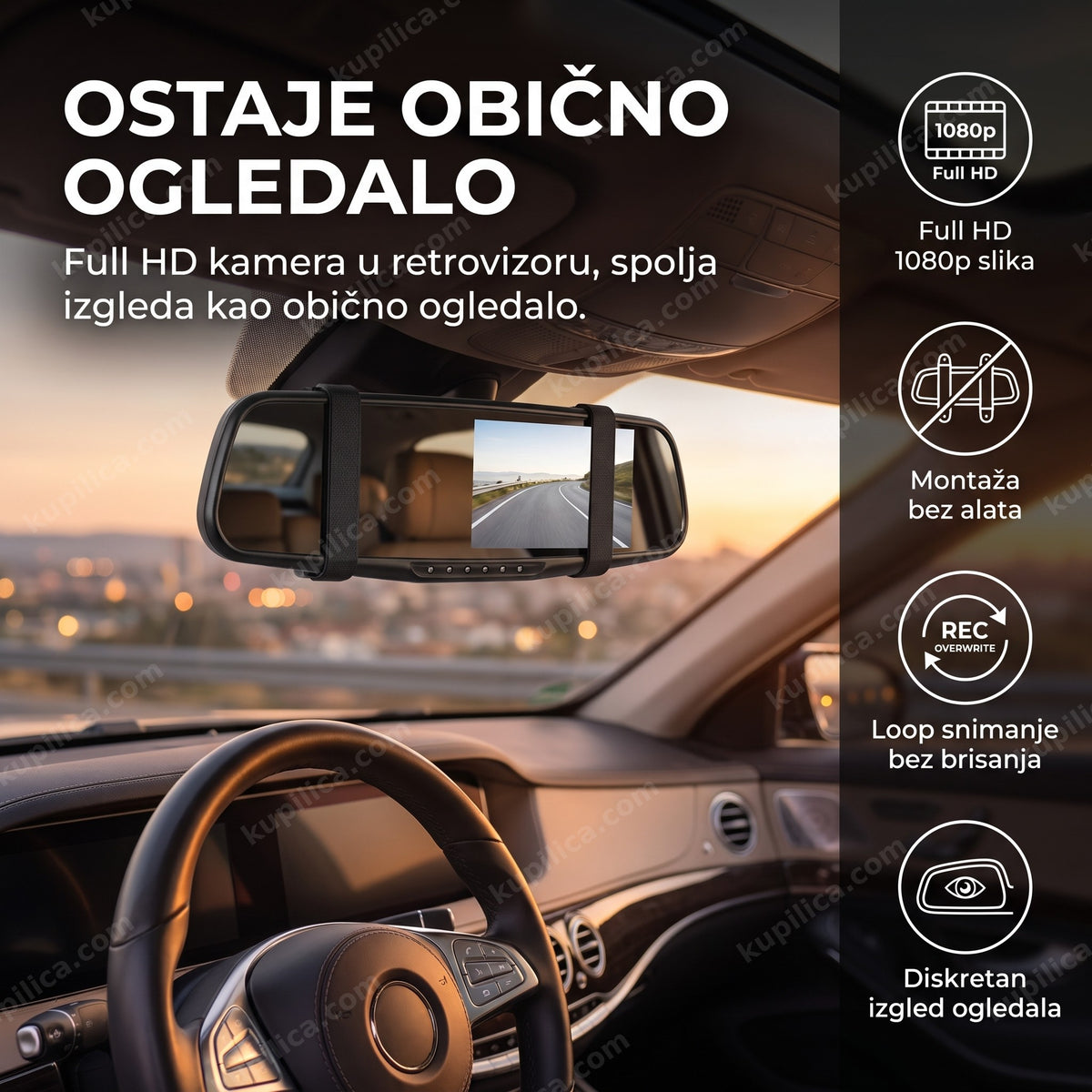 retrovizor kamera L9000 montirana u autu prikazuje čist snimak puta, benefiti proizvoda