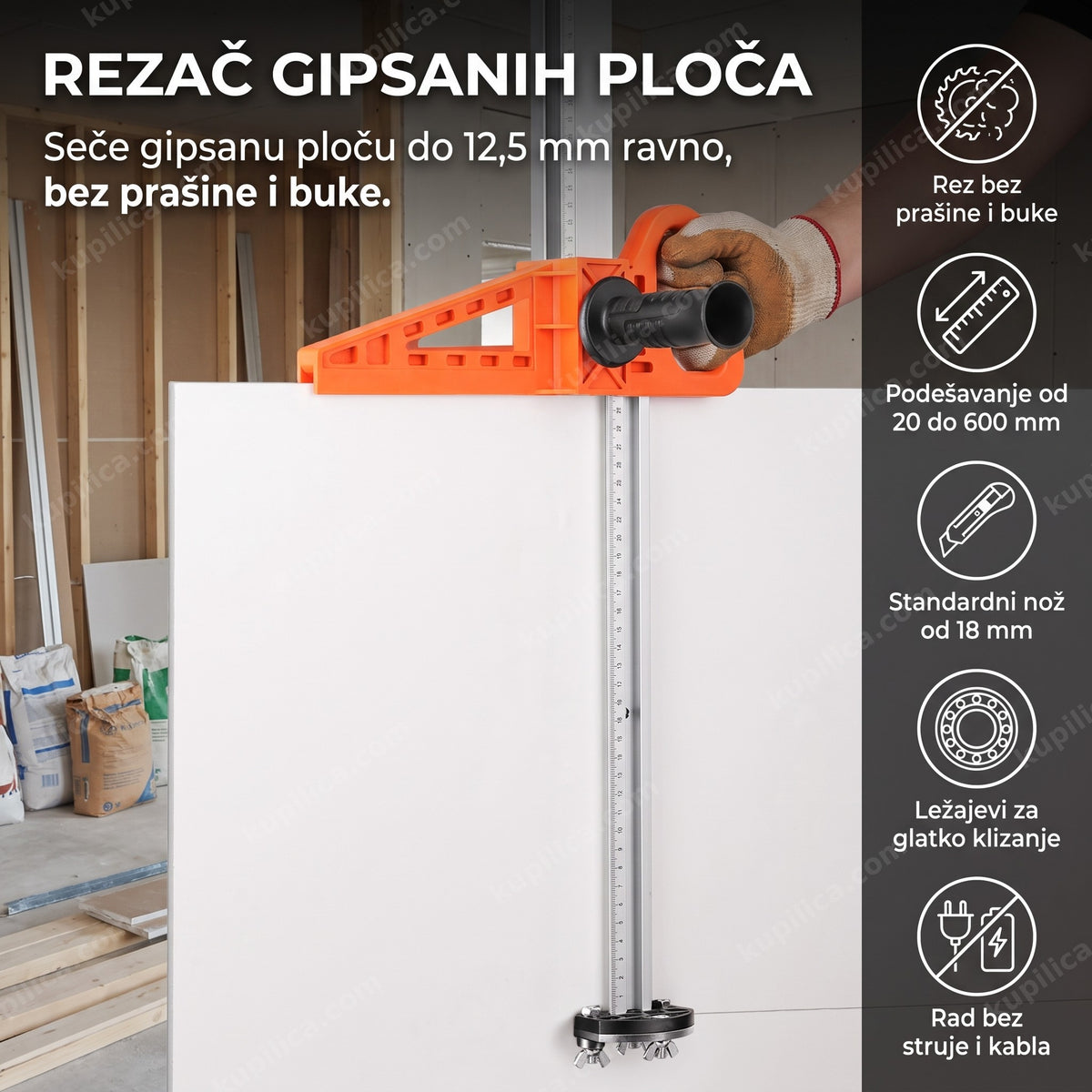 rezač gipsanih ploča seče ravnu ivicu na gradilištu, benefiti proizvoda