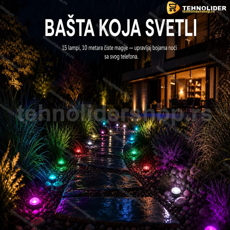RGB lampe za baštu sa aplikacijom postavljene duž baštenske staze