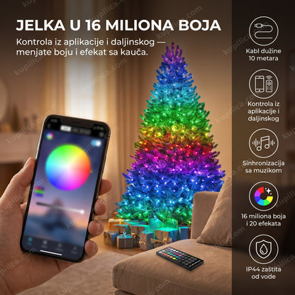 rgb lampice za jelku sa aplikacijom u dnevnoj sobi, benefiti proizvoda