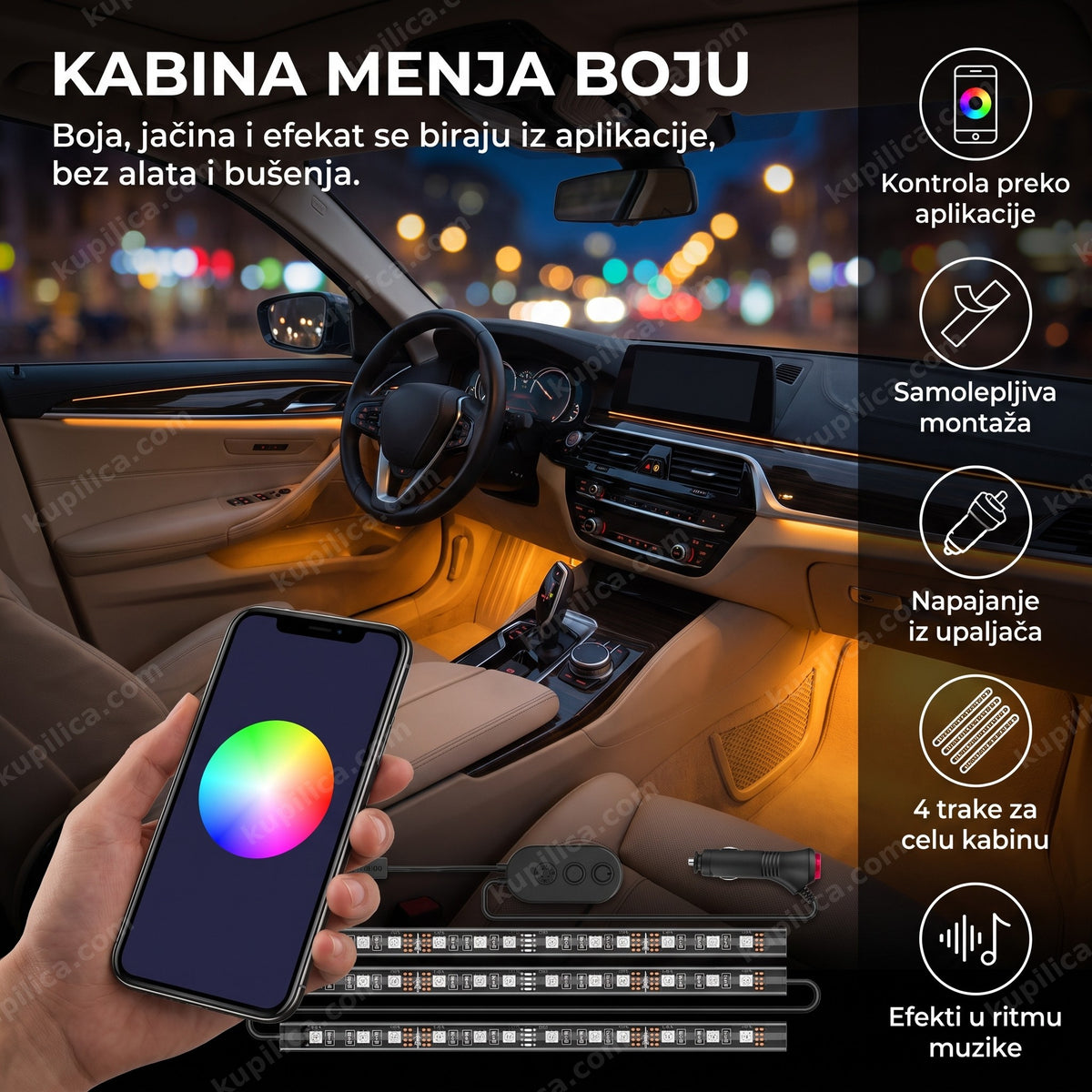 rgb led trake za auto enterijer sa app kontrolom boje, benefiti proizvoda