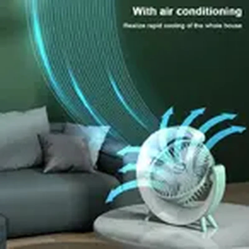 stoni ventilator sa rgb svetlom hladi vazduh pored kauča u dnevnoj sobi