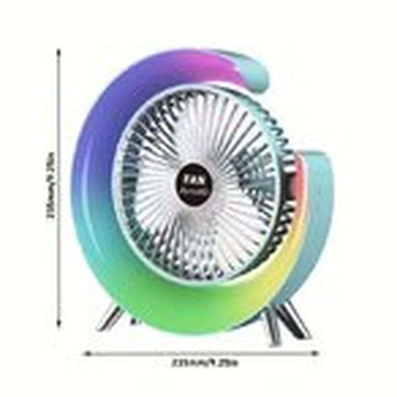 stoni ventilator sa rgb svetlom i prikazanim dimenzijama visine i širine