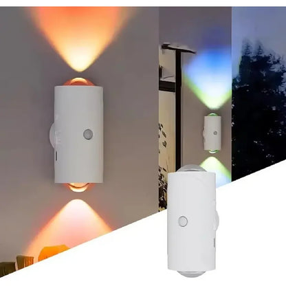 RGB zidna lampa sa senzorom pokreta na zidu sa toplim narandžastim svetlom