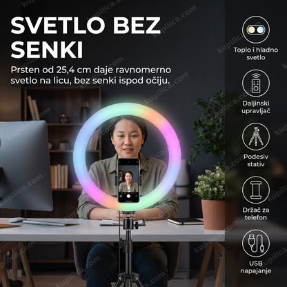 Ring Light MJ26 25,4 cm sa stativom i telefonom u držaču