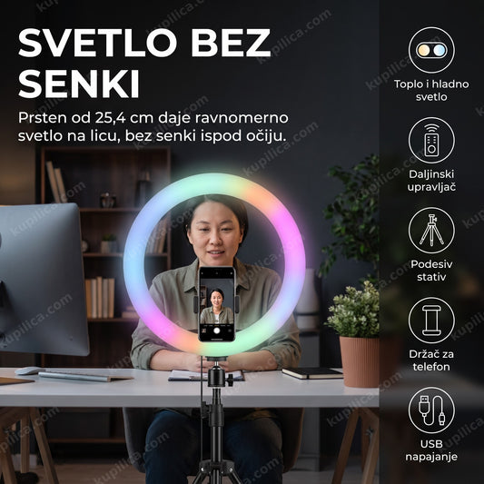 Ring Light MJ26 25,4 cm sa stativom i telefonom u držaču