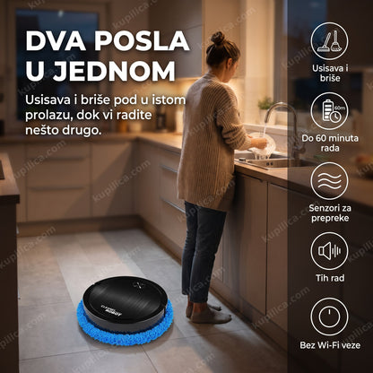 robot usisivač i mop 2u1 — usisava i briše pod u istom prolazu, do 60 minuta rada