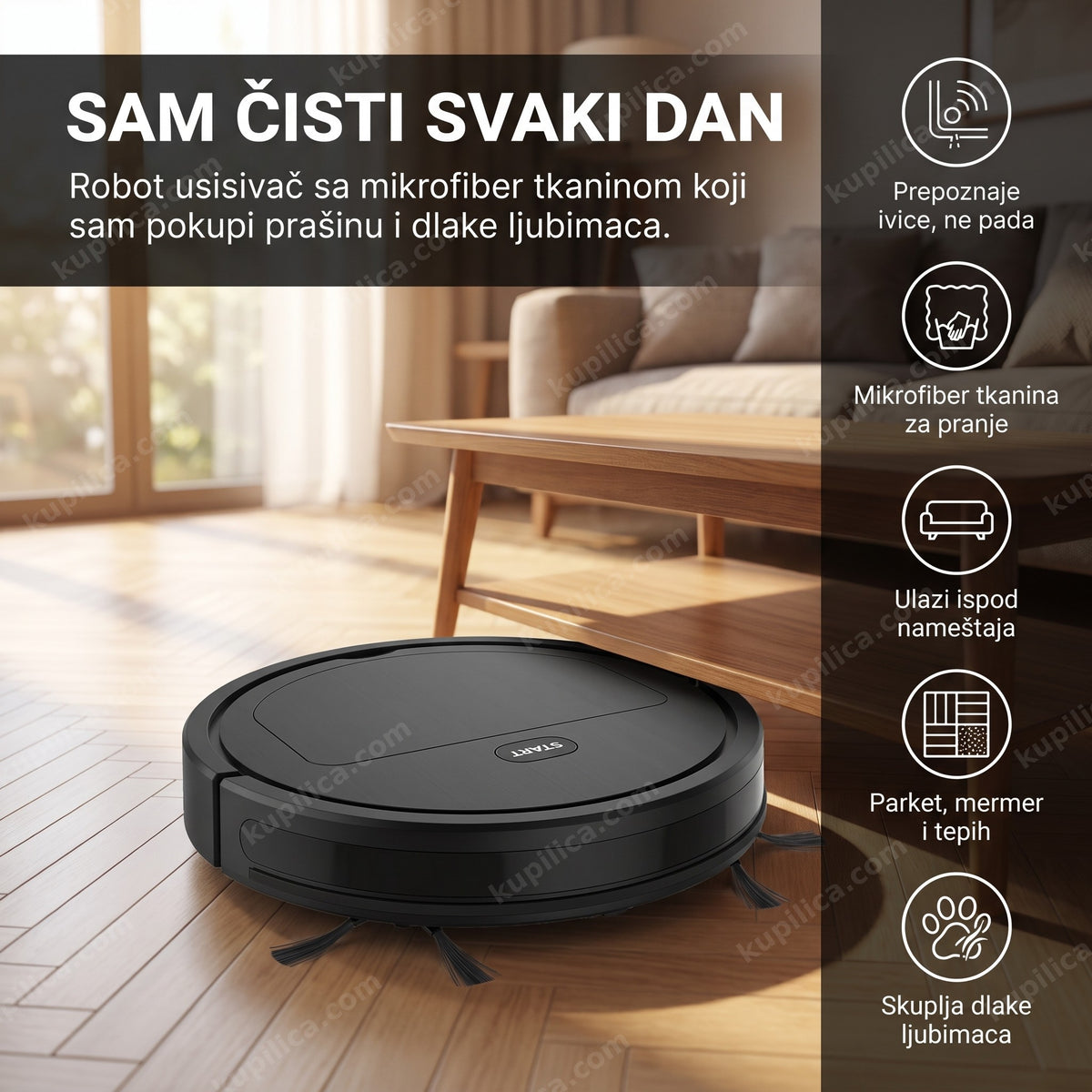 robot usisivač — kompaktan uređaj koji čisti pod ispod nameštaja, benefiti proizvoda