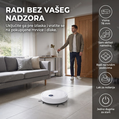 robot usisivač P30 — radi dok ste van kuće, visina 78 mm, automatski obilazi nameštaj