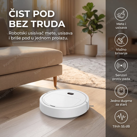 robotski usisivač čisti pod ispod nameštaja u dnevnoj sobi, benefiti proizvoda
