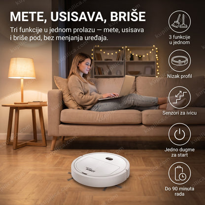 robotski usisivač Sweepin K235A — mete, usisava i briše u jednom prolazu, do 90 minuta rada