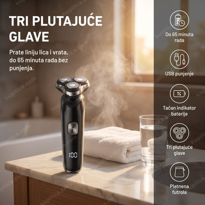 Rotacioni brijač sa tri plutajuće glave za brijanje lica i vrata