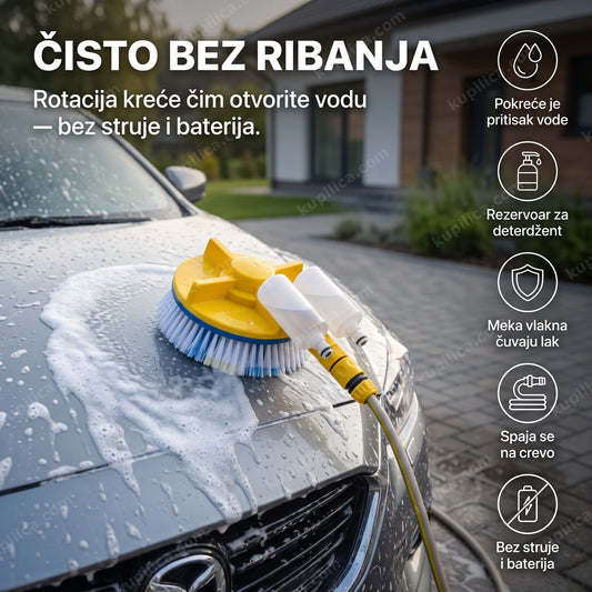 rotirajuća četka za pranje auta sa rezervoarom za deterdžent na haubi automobila
