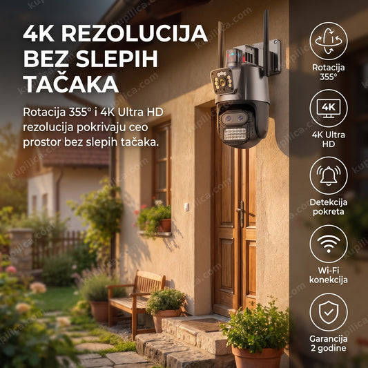 rotirajuća wi-fi kamera sa 4k rezolucijom montirana iznad ulaznih vrata kuće, benefiti proizvoda