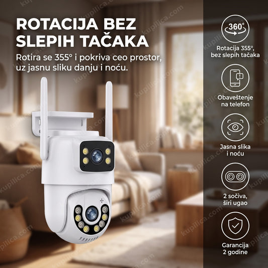 rotirajuća wifi kamera sa 2 sočiva montirana u uglu sobe, benefiti proizvoda